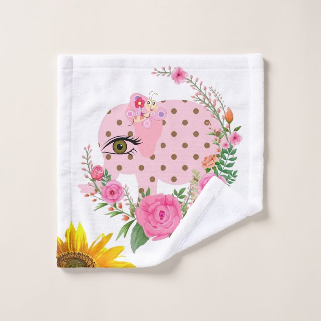 Floral Pink Elephant Bath Towel Sets (Wash Cloth)