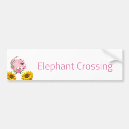 Floral Pink Elephant Crossing Bumper Sticker