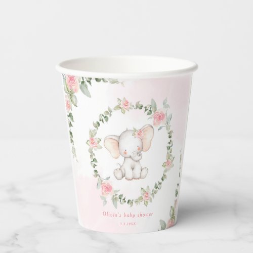 Floral pink elephant little peanut baby shower paper cups