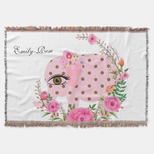 Floral Pink Elephant Throw Blanket