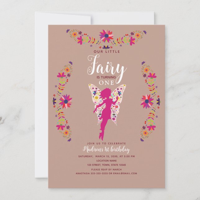 Floral Pink Fairy 1st Birthday  Invitation (Front)