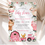 Floral Pink Farm Animals Baby Shower Invitation<br><div class="desc">Floral Pink Farm Baby Shower Invitation,  Barn Animals Baby Shower Invite,  Ranch Boy Baby Shower,  Pink Barnyard Animals

This beautiful invite template is the perfect way to invite your guests to a baby shower!</div>