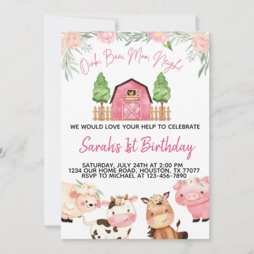 Floral Pink Farm Watercolor Invitation