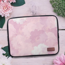 Floral Pink Faux Rose Gold Monogram Laptop Sleeve