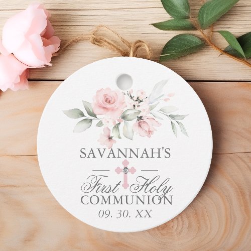 Floral Pink First Holy Communion Thank You Favor Tags