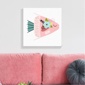 Floral Pink Fish Canvas Art