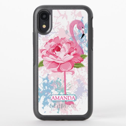 Floral Pink flamingo design Personalized OtterBox Symmetry iPhone XR Case