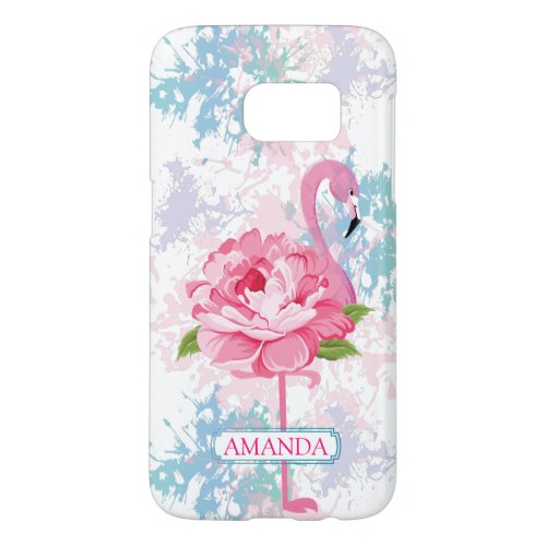 Floral Pink flamingo Monogram design Samsung Galaxy S7 Case