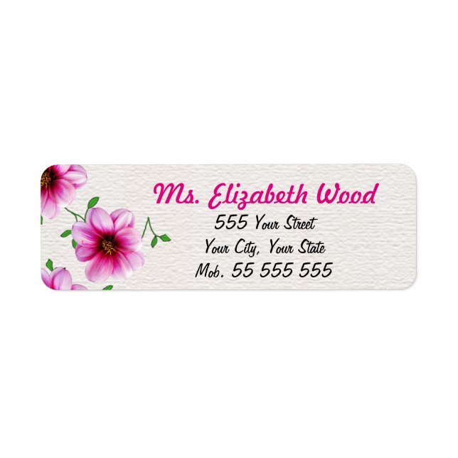 Floral Pink Flower Pink Name on White Structure Label (Front)