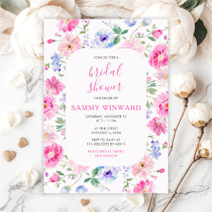 Floral Pink Flowers Bridal Shower Invitation