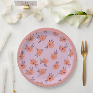 Floral Pink Flowers Repeating Pattern Cute Girly Paper Plates