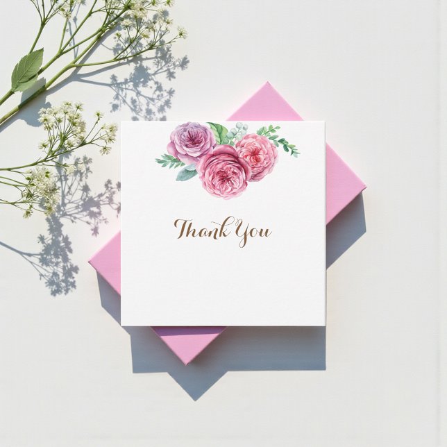 Floral Pink Flowers White Chic Thank You Note Card (Creator Uploaded)