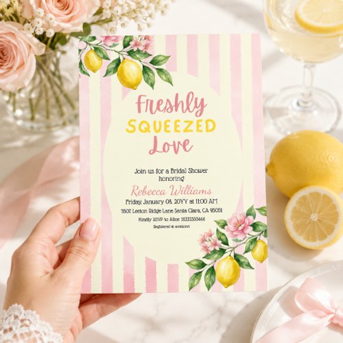 Floral Pink Freshly Squeezed Lemon Bridal Shower Invitation