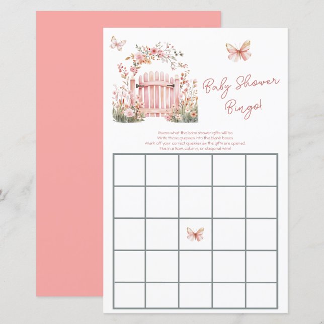 Floral Pink Garden Baby Shower Bingo (Front/Back)