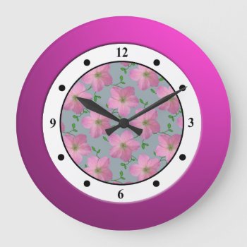 Floral Pink Garden Flower Modern Digits Large Clock by KreaturFlora at Zazzle