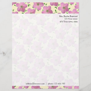 Floral Pink Garden Flowers Photo Custom Address Letterhead