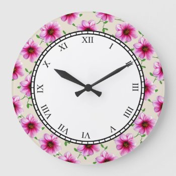Floral Pink Garden Flowers Roman Digits Large Clock by KreaturFlora at Zazzle