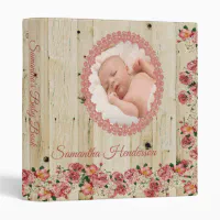 Pink Watercolor Floral Baby Girl Scrapbook 3 Ring Binder