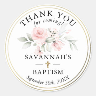 Floral Pink Girl Christening Baptism Thank You Cla Classic Round Sticker
