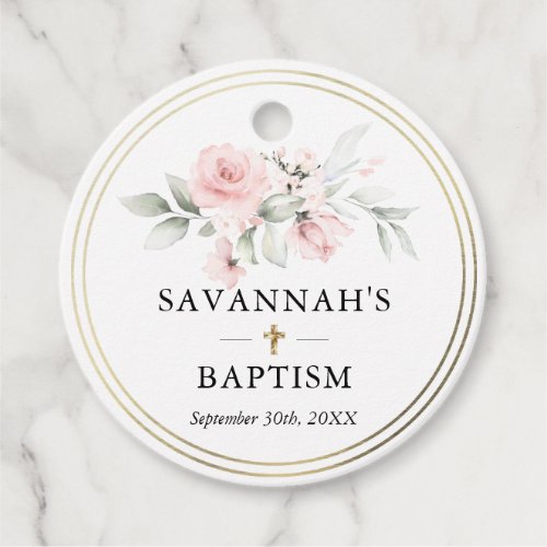 Floral Pink Girl Christening Baptism Thank You Favor Tags