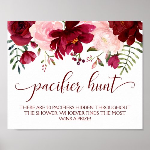 Floral Pink Girl Pacifier Hunt Baby Shower Game Poster