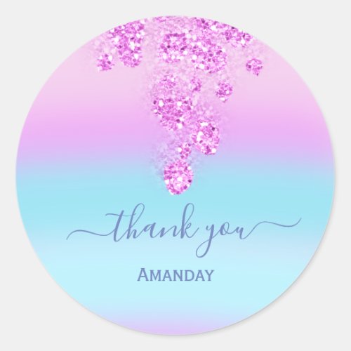 Floral  Pink  Glitter Bridal Name  Sweet16th Baby Classic Round Sticker