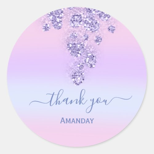 Floral  Pink  Glitter Bridal Name  Sweet16th Blue Classic Round Sticker