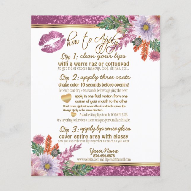 Floral Pink Glitter Lip Instructions 2 Flyer (Front)