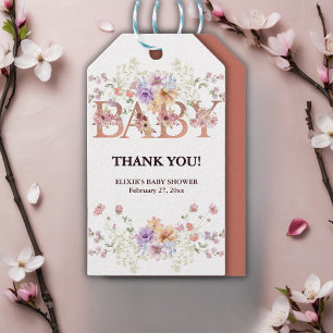 Floral Pink Glitters Baby Monogram Baby Shower Gift Tags