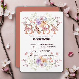 Floral Pink Glitters Baby Monogram Baby Shower Invitation