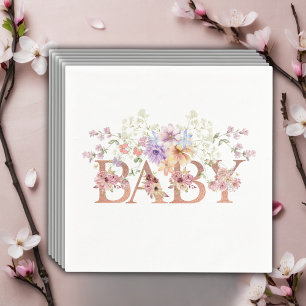 Floral Pink Glitters Baby Monogram Baby Shower Napkins