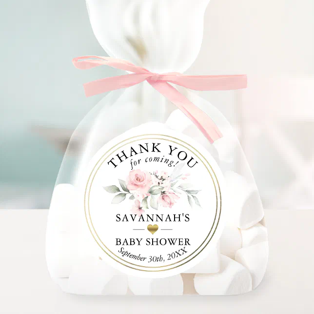 Floral Pink Gold Baby Thank You | Girl Classic Round Sticker | Zazzle