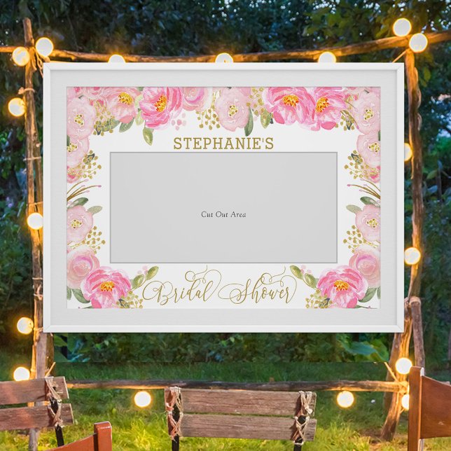 Floral Pink Gold Bridal Shower Photo Prop Poster (Bridal Shower photo prop with option to download, from my Pink and Gold Watercolor collection)