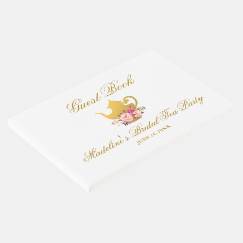 Floral Pink Gold Bridal Shower Tea Party Guest Book