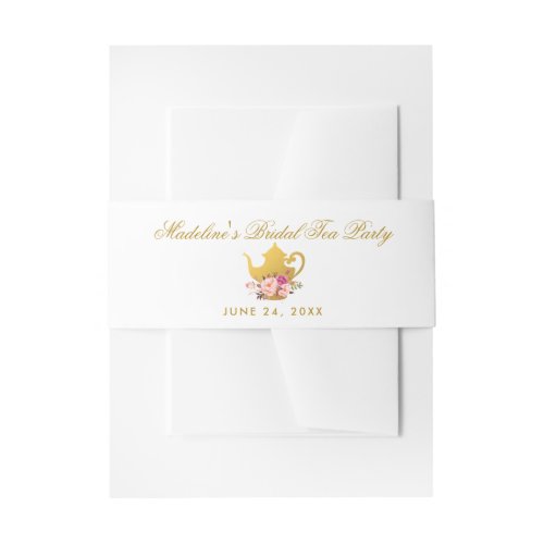 Floral Pink Gold Bridal Shower Tea Party Invitation Belly Band
