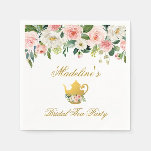 Floral Pink Gold Bridal Shower Tea Party Napkins