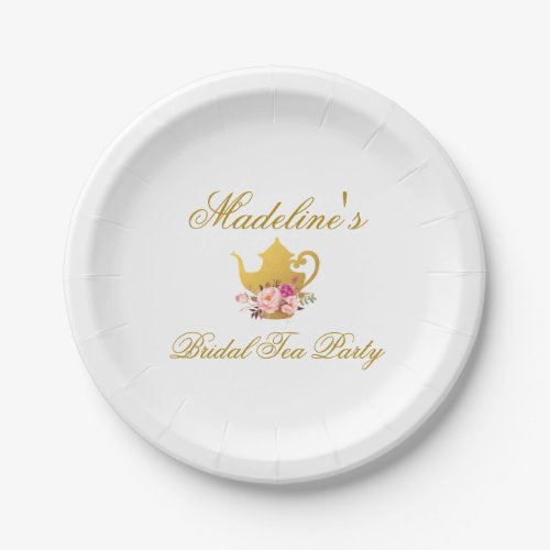 Floral Pink Gold Bridal Shower Tea Party Paper Plates