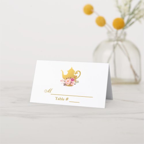 Floral Pink Gold Bridal Shower Tea Party Place Card