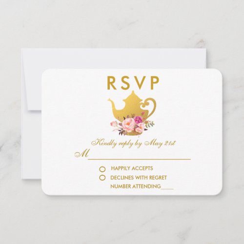 Floral Pink Gold Bridal Shower Tea Party RSVP