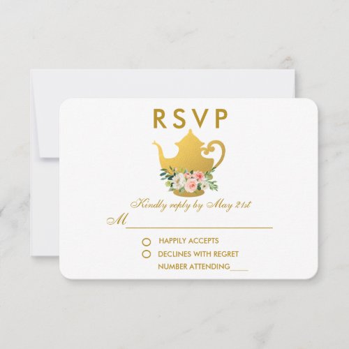 Floral Pink Gold Bridal Shower Tea Party RSVP R