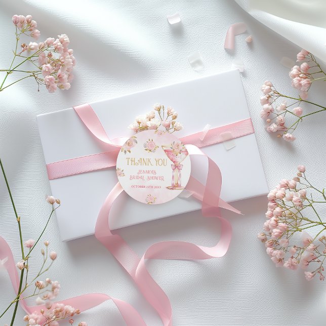 Floral Pink Gold Bridal Shower Thank You Classic Round Sticker (Creator Uploaded)
