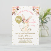 Floral Pink Gold Bunny Baby Shower invitation (Standing Front)