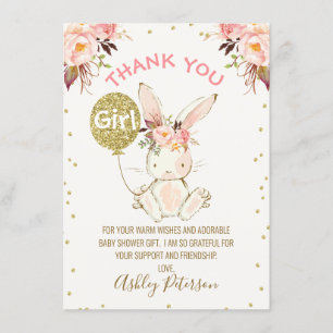Floral Pink Gold Bunny Baby Shower Thank You Card