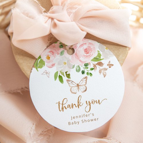 Floral pink gold butterfly thank you favor tags