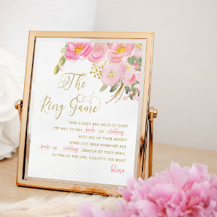 Floral Pink Gold Calligraphy Ring Game Sign