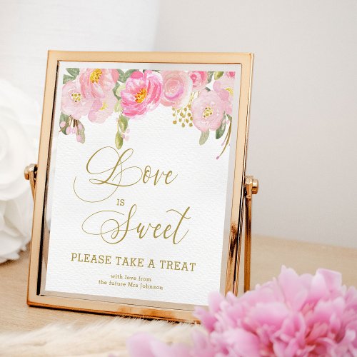 Floral Pink Gold Calligraphy Take a Treat Poster