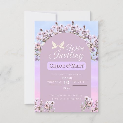 Floral Pink  Gold Colourful Wedding Invitation 