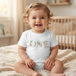Floral Pink Gold Girl 1st Birthday Baby T-Shirt