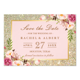 Gold Save The Date Invitations Announcements Zazzle Fl Pink Gold Glitter Wedding Save The Date Card