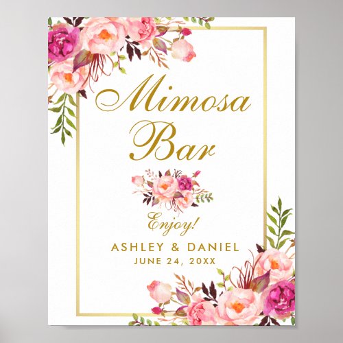 Floral Pink Gold Mimosa Bar Wedding Poster